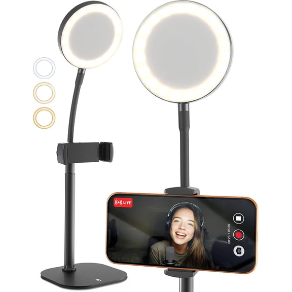 Phone Stand for Recording with Light Desk - ChatStand Halo 9-13" Adjustable, Portable Ring Tripod, iPhone & Holder Video Recording, Filming, Zoom Calls (Night )