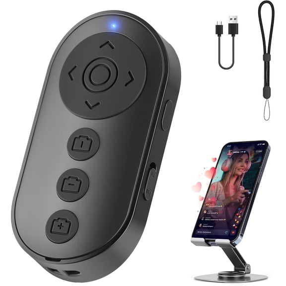 Phone Stand with Remote  Remote Control, Phone Camera Remote Shutter Zoom Front/Rear Camera  for  iPad Android Cellphone, Scrolling Remotes for , Kindle App, Photo, Video