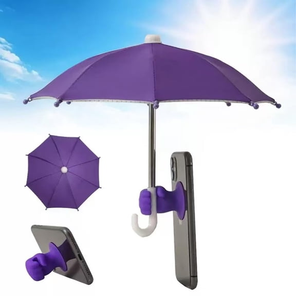 Phone Stand with Umbrella for Sun and Rain, Cell Phone Umbrella Sun Shade & Anti-Reflective Glare Shield, Portable Mini Parasol Phone Holder for Beach