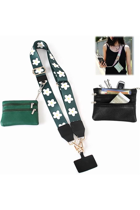 Phone Strap With Zippered Pouch, Universal Lanyard Crossbody Wrist Strap With Wallet, Adjustable