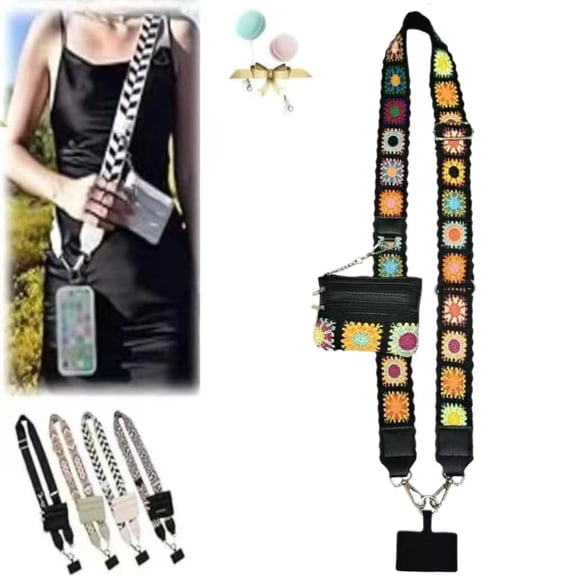 Phone Strap with Zippered Pouch, Clip and Go Strap for Phone with Wallet Crossbody, Cross Body Phone String with Zipper Wallet Pouch, Adjustable Phone Strap Crossbody (Champagne)