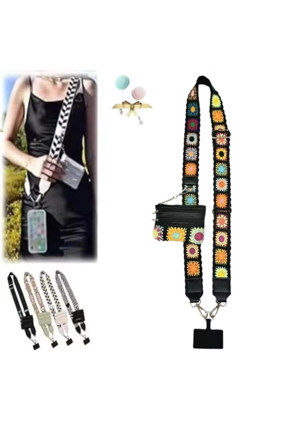 Phone Strap with Zippered Pouch, Clip and Go Strap for Phone with Wallet Crossbody, Cross Body Phone String with Zipper Wallet Pouch, Adjustable Phone Strap Crossbody (Champagne)