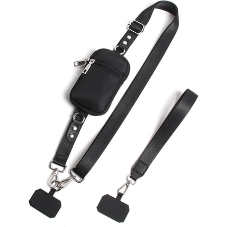 Phone Strap with Zippered Pouch, Clip and Go Strap for Phone with Wallet Crossbody, Adjustable Crossbody Phone Strap