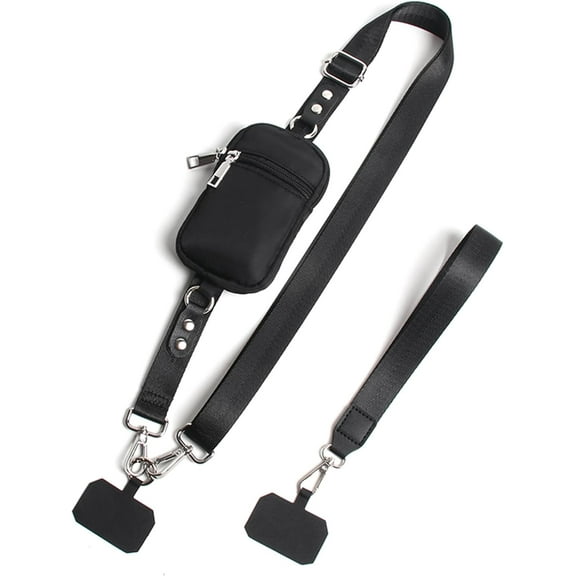 Phone Strap with Zippered Pouch, Clip and Go Strap for Phone with Wallet Crossbody, Adjustable Crossbody Phone Strap