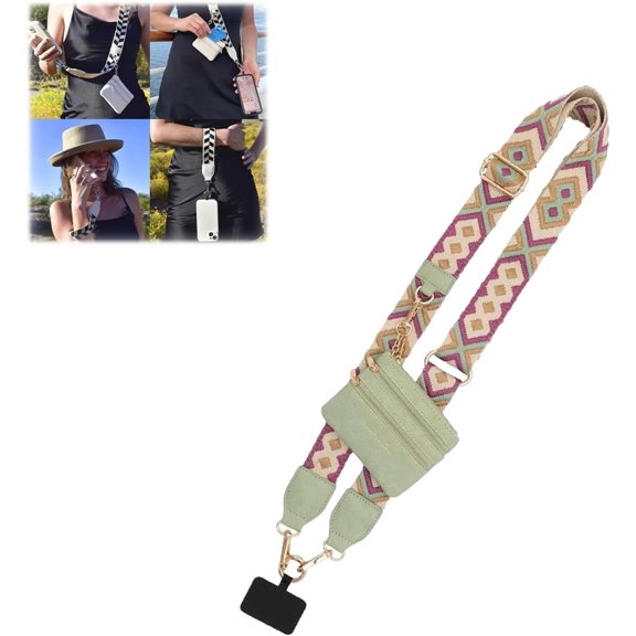 Phone Strap with Zippered Pouch, Clip and Go Strap with Pouch, Phone Strap with Crossbody Strap, Phone Strap Crossbody