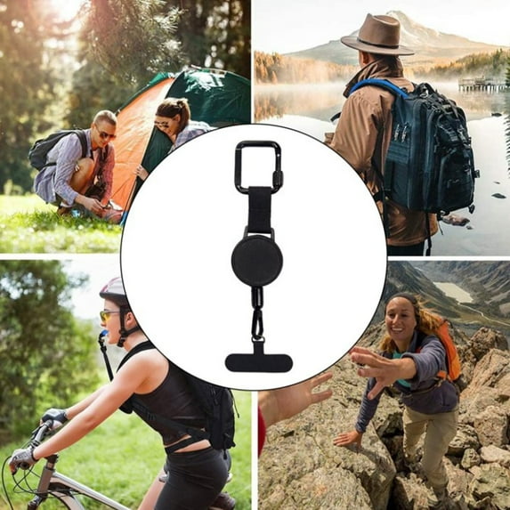 Phone Tether,1 Pack Retractable Anti-Theft Phone Holder Extendable Key Chain Lanyard Holder Phone Strap with Carabiner Keys Phone Accessories for Travel Hiking(Black)