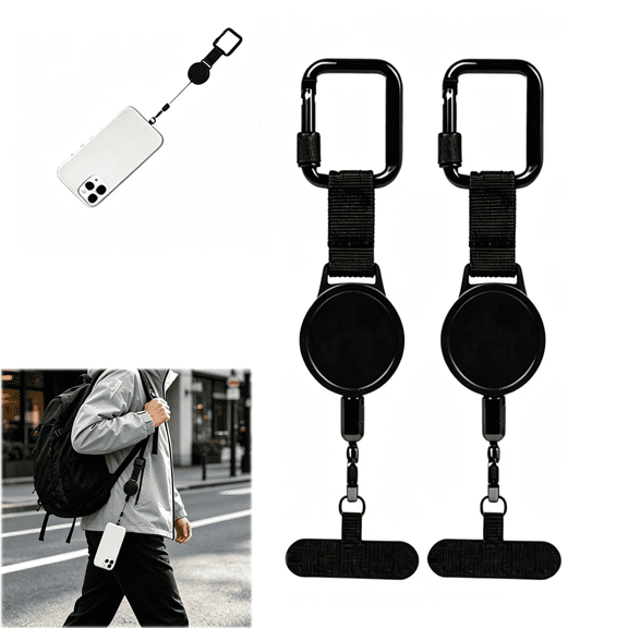 Phone Tether Anti Theft,Retractable Steel Line Cell Phone Strap with Heavy-Duty Carabiner & 360° Rotatable Metal Tab for Outdoor Hiking Climbing