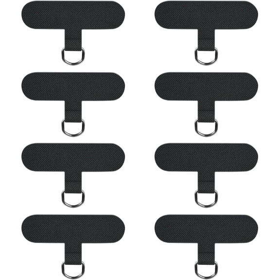 Allio Phone Tether Tab, 8 Pack Adhesive-Free Phone Lanyard Strap for Full Coverage Phone Cases, Compatible with Most Smartphones, Black, 0.6mm Thick