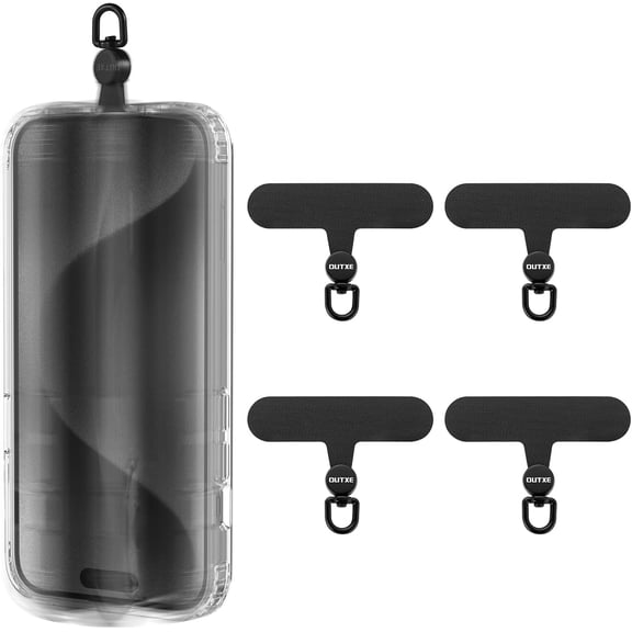Phone Tether Tab Rotatable 360, 4 Pack Phone Lanyard Patch for Phone Strap Compatible iPhone & Other Cell Phone (Black)