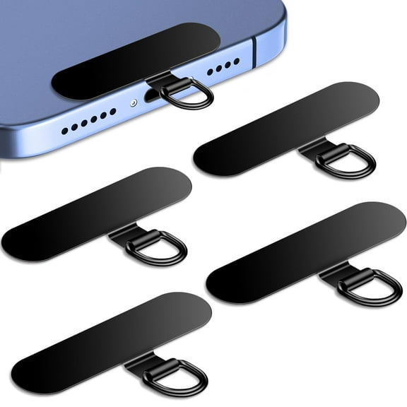 Phone Tether Tab for iPhone, 4 Pack Metal Lanyard Patch, Lanyard Strap Replacement Part for All Full Cellphone Cases (Black)