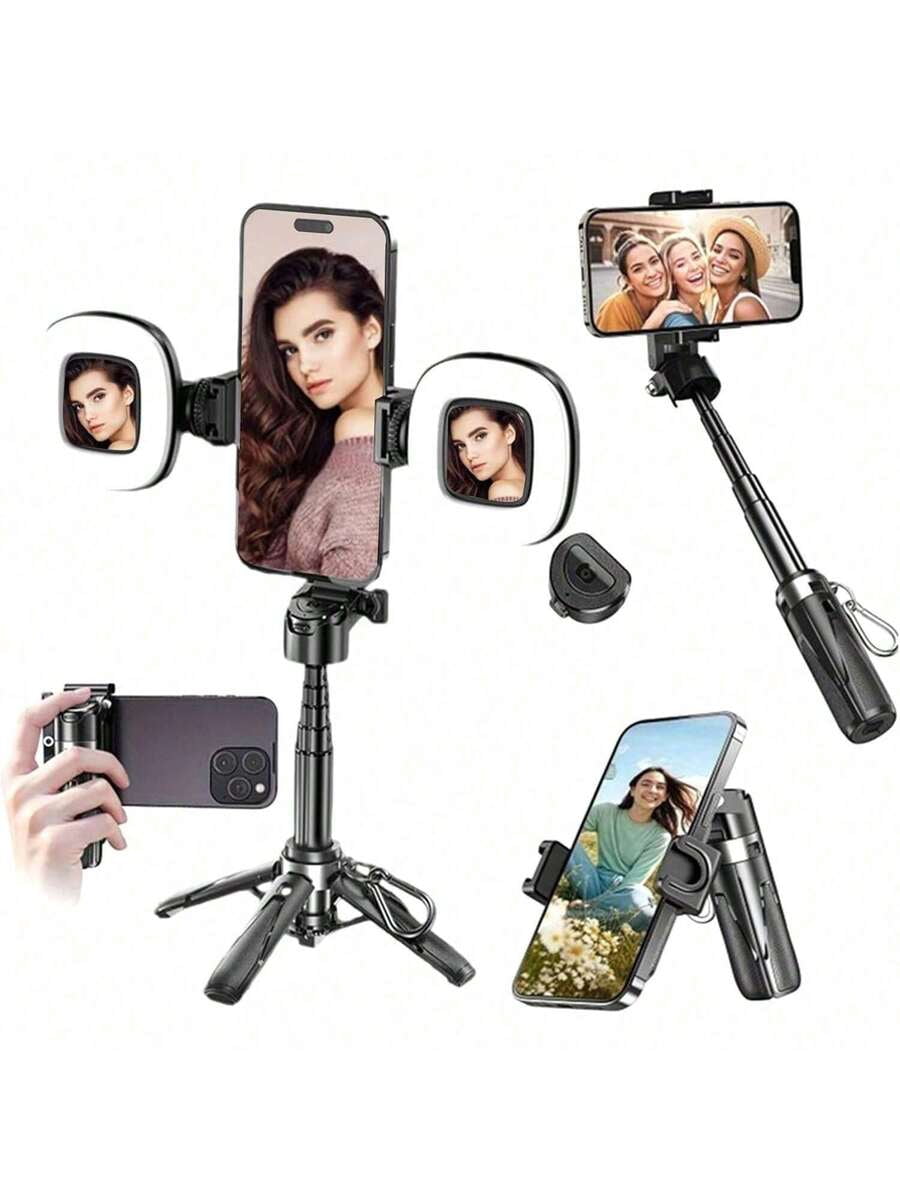 Phone Tripod With 2 Selfie Light, Portable Pocket Size Selfie Stick For IPhone Magsafe, Selfie Stick With Wireless Detachable Remote Control For Photograph, Live Streaming, Video Recording