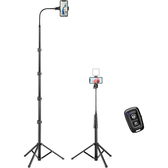 Phone Tripod, 80" Tall Tripod Stand with 13" Adjustable Gooseneck, Cell