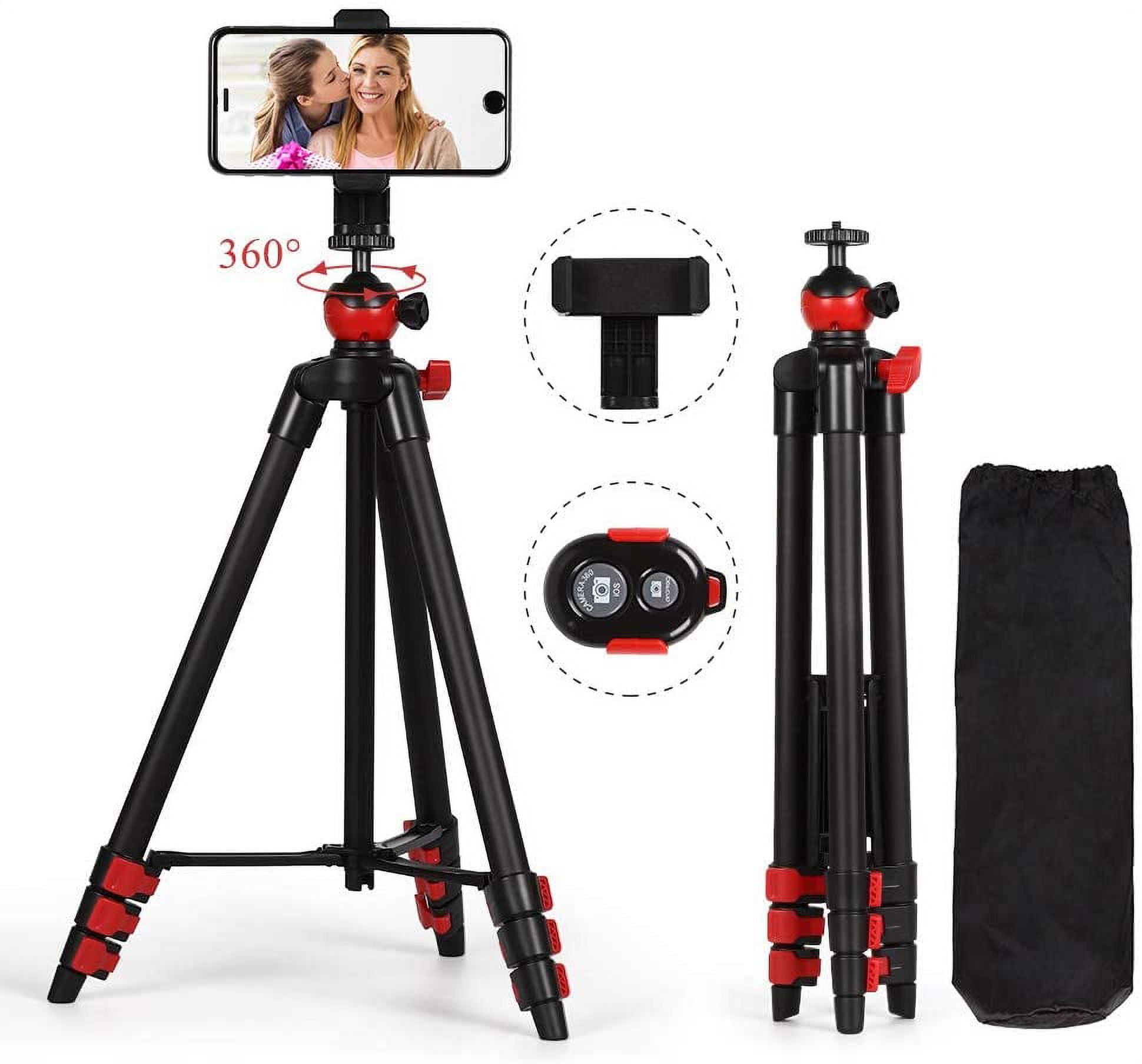 Oumilen Phone Tripod with Bluetooth Remote 54" Adjustable Stand with Mount Holder 360° Panoramic Ball Head for Smart Phone Sports Camera