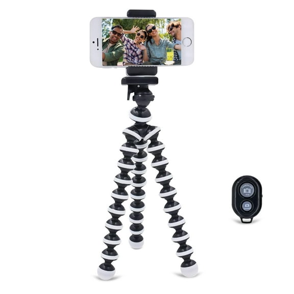 Phone Tripod, Flexible Octopus Tripod with Wireless Remote, Phone Holder Mount, Portable Camera Tripod Compatible for iPhone Android Phone (Black)