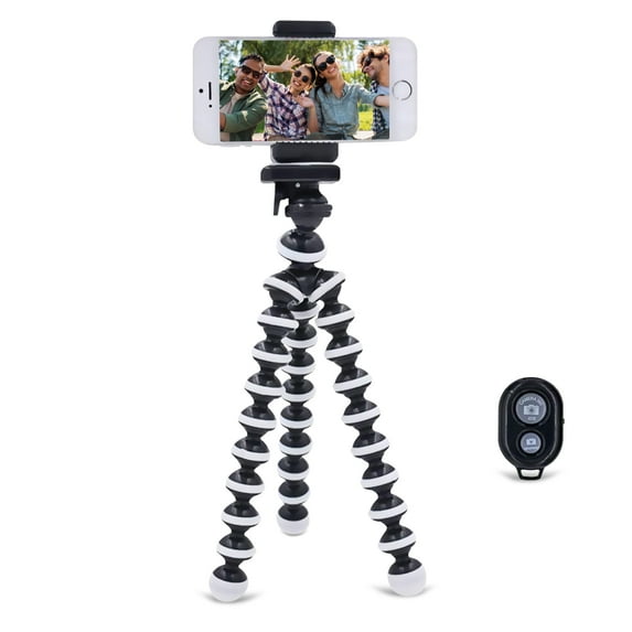 Phone Tripod, Flexible Octopus Tripod with Wireless Remote, Phone Holder Mount, Portable Camera Tripod Compatible for iPhone Android Phone (Black)