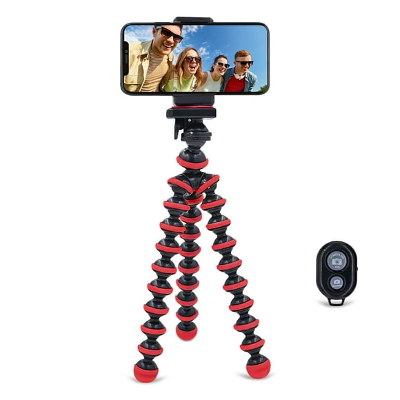 Syenll Flexible Octopus Tripod with Wireless Remote Phone Holder Mount, Black and Red