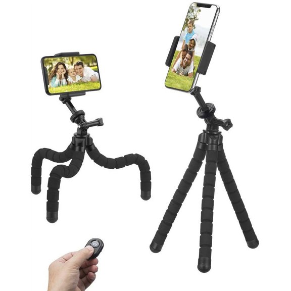 Phone Tripod, Flexible Tripod, Upgrade 4-Axis Angle Adjustment, Unique 360 Rotating Holder, Sturdy Octopus-Style Legs, and Wireless Remote Shutter for iPhone, Android Phone, DSLR Camera, and GoPro.