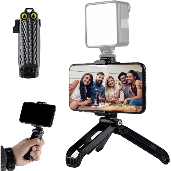 Phone Tripod Mini Tabletop Small Tripods Desktop Stand Compact Vlog Travel Selfie Stick Handle Grip for iPhone Samsung Smartphone