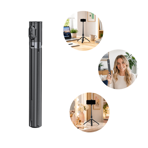 Phone Tripod[One Pull Close],Phone Selfie Stick Tripod with Remote,Lightweight for Video Recording Vlog,Extendable Travel Tripod Stand Compatible with Android, IOS and More, for Gift, Black