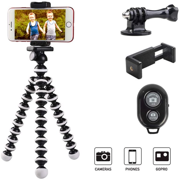 Phone Tripod, Portable Cell Phone Tripod Camera Tripod Stand with Wireless  Remote Flexible Tripod Stand Compatible for iPhone 11 Pro Xs MAX XR X SE 8  7 6S Plus Samsung Android Phones