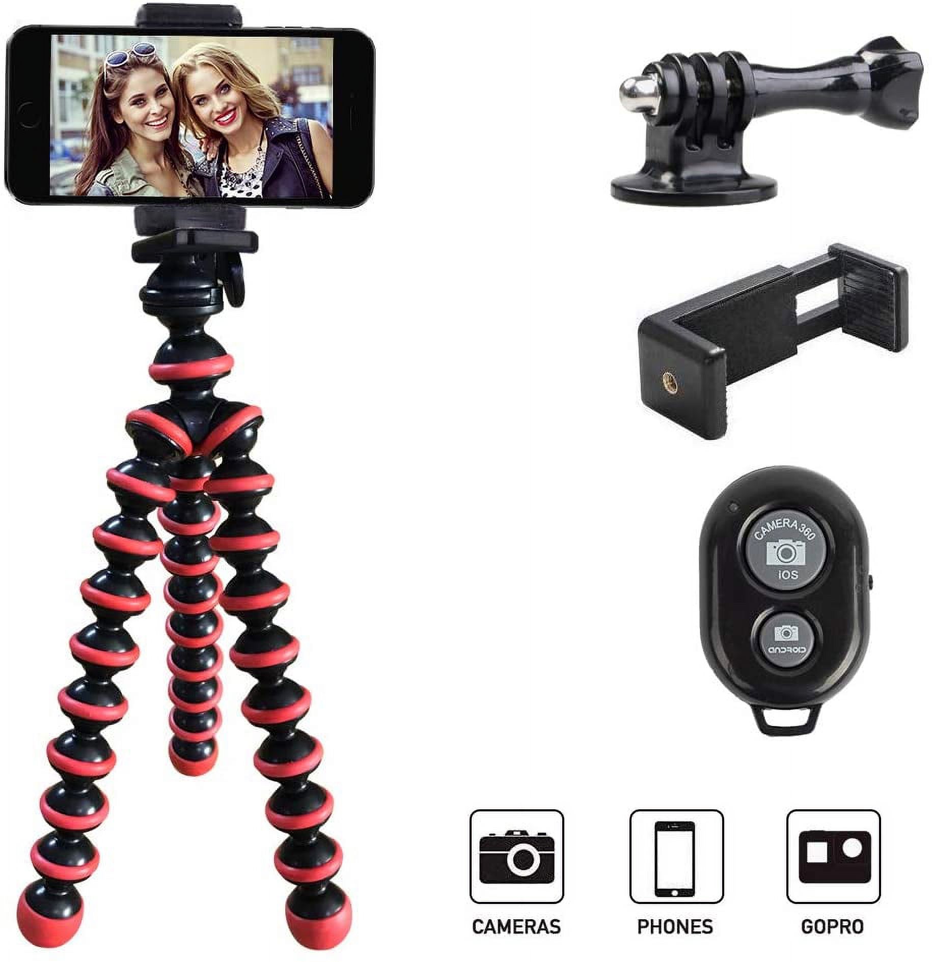 Phone Tripod, Portable Cell Phone Tripod Camera Tripod Stand with Wireless Remote Flexible Tripod Stand Compatible for iPhone 11 Pro Xs MAX XR X SE 8 7 6S Plus Samsung Android Phones Gopro Camera - image 1 of 7