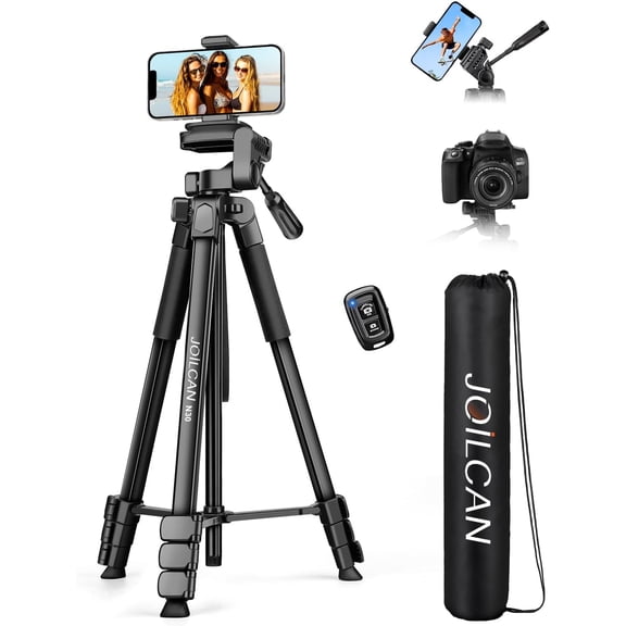 Phone Tripod Stand - 67" Aluminum Extendable Tripod with Remote, Portable Tripods for iPhone Photos Selfie & Video, Compatible with iPhone DSLR Camera Projector