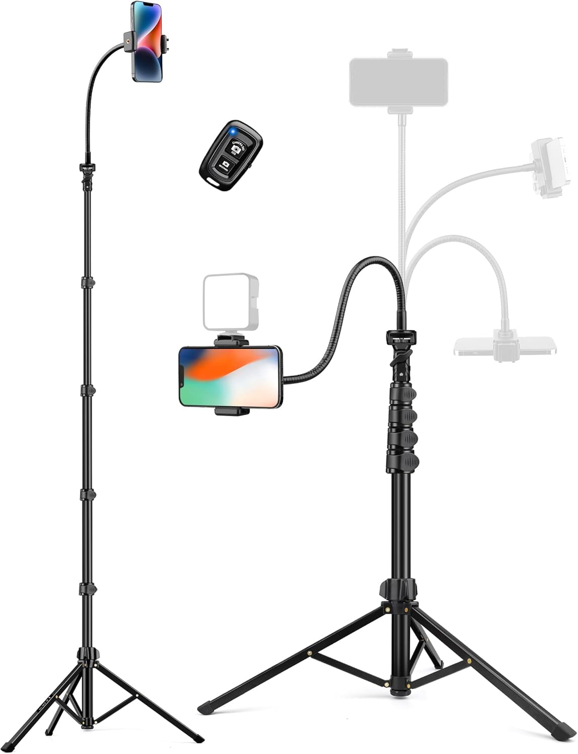 Ahot Phone Tripod, 128" Tall Tripod for iPhone with Flexible Gooseneck & Remote, Portable Aluminum Cellphone Stand for Selfies, Video Recording,Travel