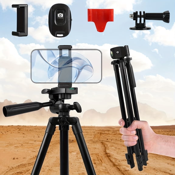 UEGOGO 50 Inch Adjustable Camera Tripod, Portable Rugged Tripod with Phone Holder & Wireless Buckle for Travel Outdoor Video Recording