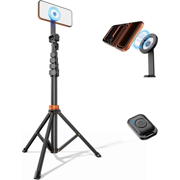 66" Magnetic Phone Tripod, Tripod for iPhone with Remote & Strong Magnetic Holder for Magsafe, Stable Cell Phone Tripod for Video Recording