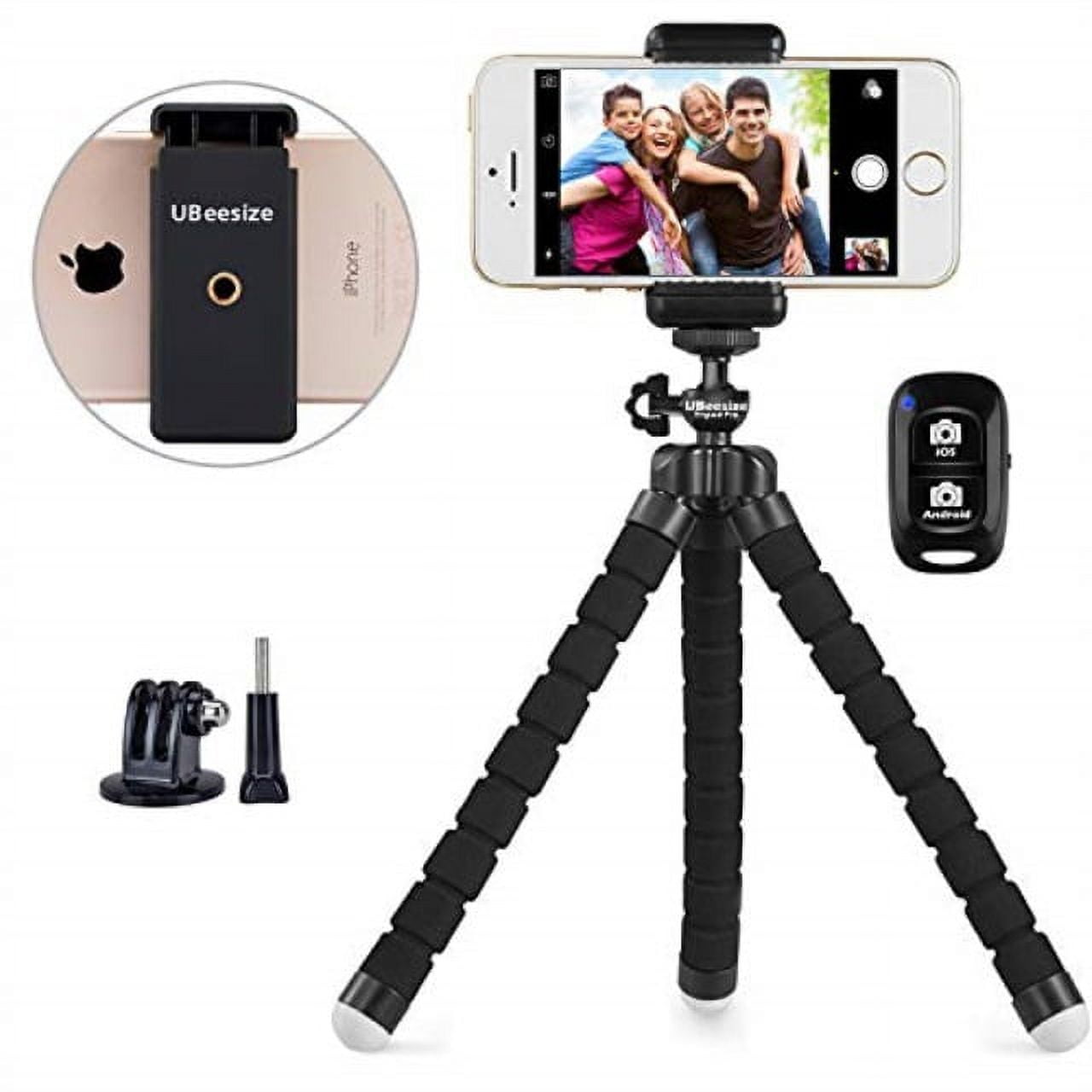 Phone Tripod, UBeesize Portable and Adjustable Camera Stand Holder with  Wireless Remote and Universal Clip, Compatible with iPho 