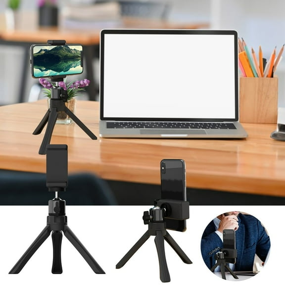 Phone Tripod with Triple Legs, Retractable, 360 Rotation, Stable, Space-Saving, for Selfie and Recording