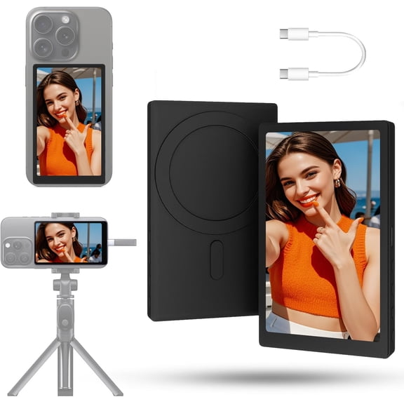 Phone Vlog Selfie Monitor, Wireless Magnetic Camera Screen with Bluetooth Remote, 1500mAh Rechargeable, for Live Streaming & Recording with iPhone/Android Rear Camera, Compatible with MagSafe