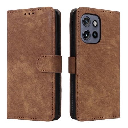 Phone Wallet Case for Motorola MOTO Edge 50 Neo 5G with Stand - Leather Folio Cover & Card Slots Brown
