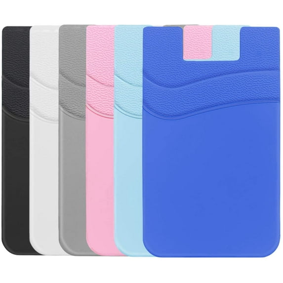 Phone Wallet Stick On, Adhesive Phone Card Holder Credit Card Stick on Wallet 2 Pocket Sleeve Suitable for iPhone, Samsung, Most Smartphones 6 Pack