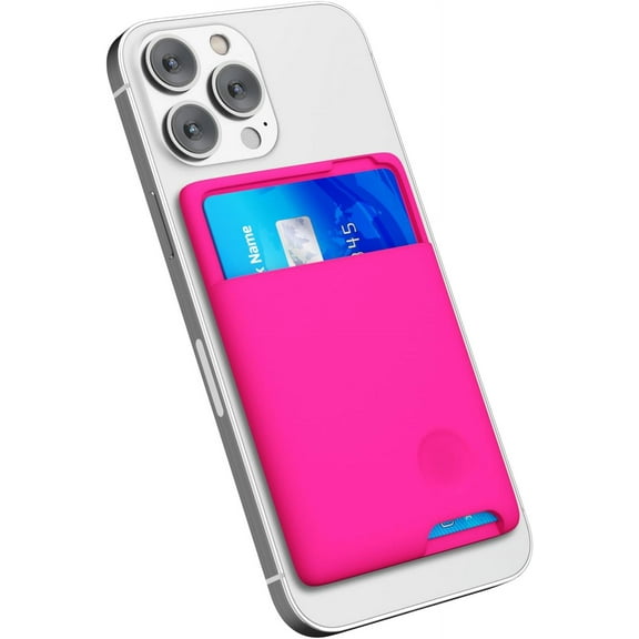 Phone Wallet Stick On, Secure Phone Card Holder Silicone, Adhesive Pocket Sleeve ID Credit Card, Slim Thin Card Case for Men Women Cute, Compatible with Apple iPhone Samsung Pixel, Hot Pink