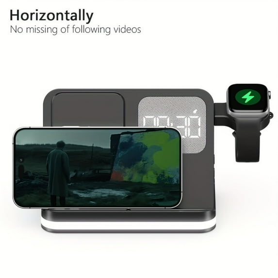 Phone Watch Wireless Charger with LED Light Clock Alarm For iPhone 16/15/14/13/12 Apple Watch 2-10 SE Airpods Pro Fast Charging