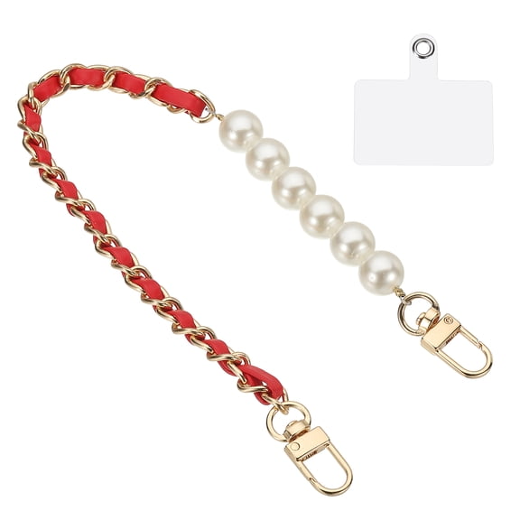 Phone Wrist Strap, 14" Hand-Free Cell Phone Lanyard Wristlet with Gold Hook, Beaded Purse Extender Chain for Women Handbag, Red