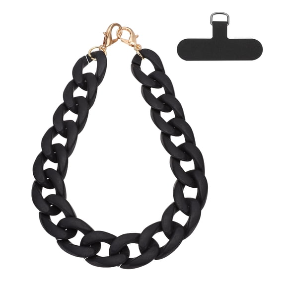 Phone Wrist Strap, 15 Inch Acrylic Cellphone Chain with Tether Tab, Hands-Free Wristlet Strap for Women Phone Case Accessories, Black