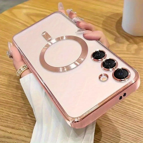 Phone case: Soft Clear Case for Galaxy A56 A36 A26 A16 A15 A55 A35 A25 A54 A34 A14 5G / Lens Full Protection / Compatible with Magnetic Wireless Charging / Shockproof Electroplated TPU Phone Cover