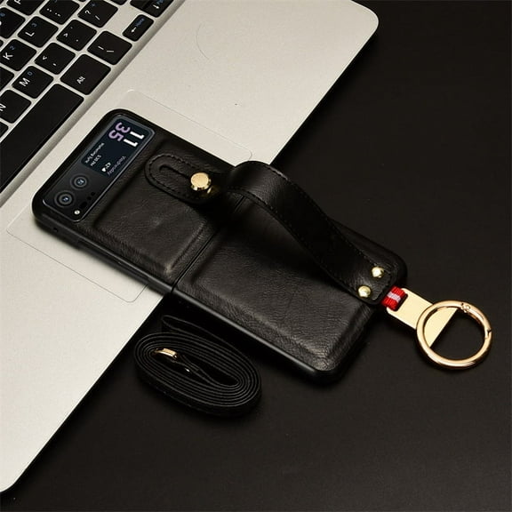 Phone case for Motorola Razr 40 wrist strap lanyard leather protective cover