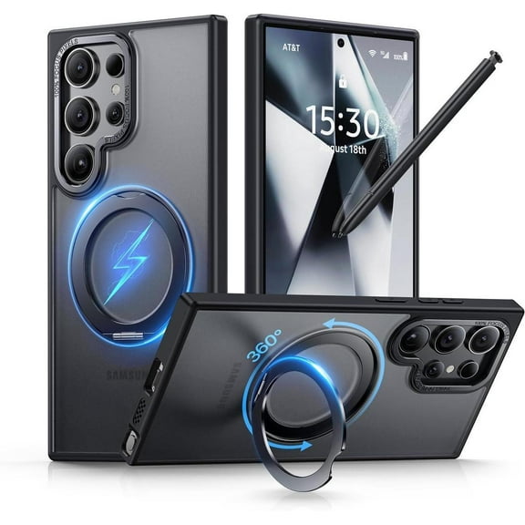 Phone case for Samsung Galaxy S24 Ultra - 360 Rotatable Magnetic Ring Stand, Military Grade Protection, Raised Camera Frame