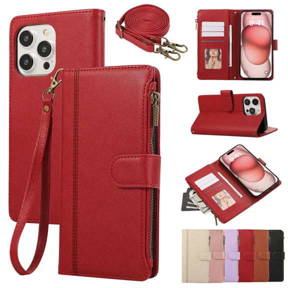 Phone case suitable for Redmi 12 5G phone case with card slot wallet, stylish PU leather magnetic flip zipper phone case