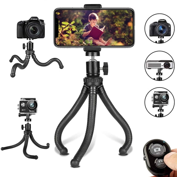 Phone tripod, Portable and Adjustable Camera Stand Holder with Wireless Remote and Universal Clip, Compatible with iPhone, Android Phone, Sports Camera GoPro G-tekpros