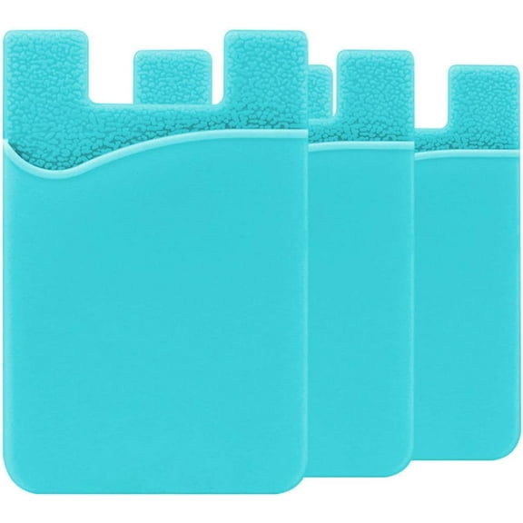 PhoneVillageUSA Cell Phone Card Wallet. Silicone Card Wallet with 3M Adhesive. Universal Compatible, iPhone, iPad, Android etc. (Light Blue)