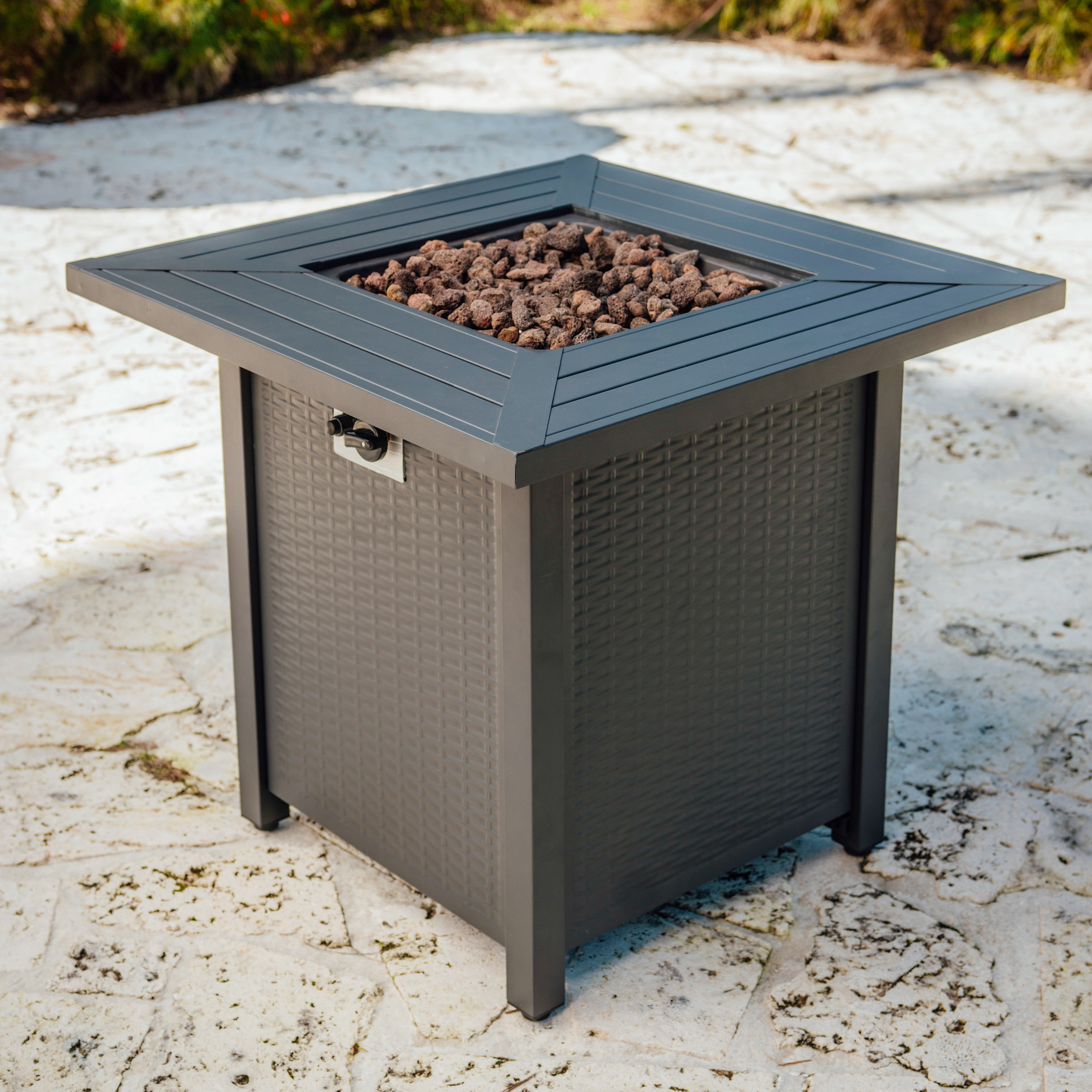 Phoneix 28” Propane Fire Pit Table for Outside with Lava Rocks, Weatherproof Protective Cover and Electronic Ignition, Gray