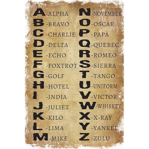 Phonetic Alphabet Poster Vintage Metal Tin Sign Military Alphabet Metal Wall Art Vintage Airplane Decor For Home Aviation Art Wall Decor Air Plane Decorations For Boys Room Signs 8x12 Inch