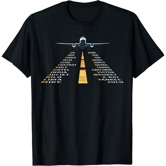 Phonetic Alphabet T-Shirt | Pilot Cadet Airplane Shirt Black 4X-Large