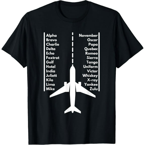 Phonetica Alphabet - Funny Pilot & Aviation Airplane Gift T-ShirtMen and women, Black T-shirt, size: Extra large