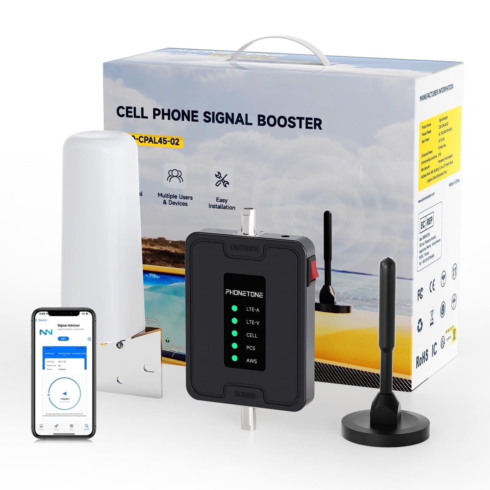 Phonetone Cell Phone Booster for Car, Camping Compatible with 5G