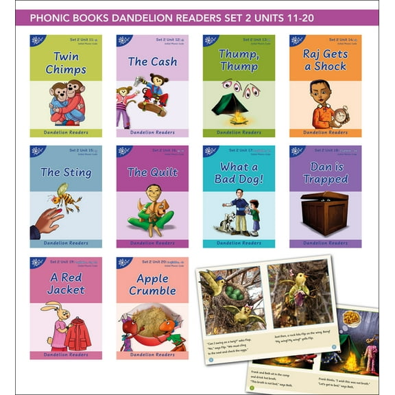 Phonic Books Dandelion Readers Set 2 Units 11-20 Twin Chimps (Two Letter Spellings Sh, Ch, Th, Ng, (Paperback) by Phonic Books